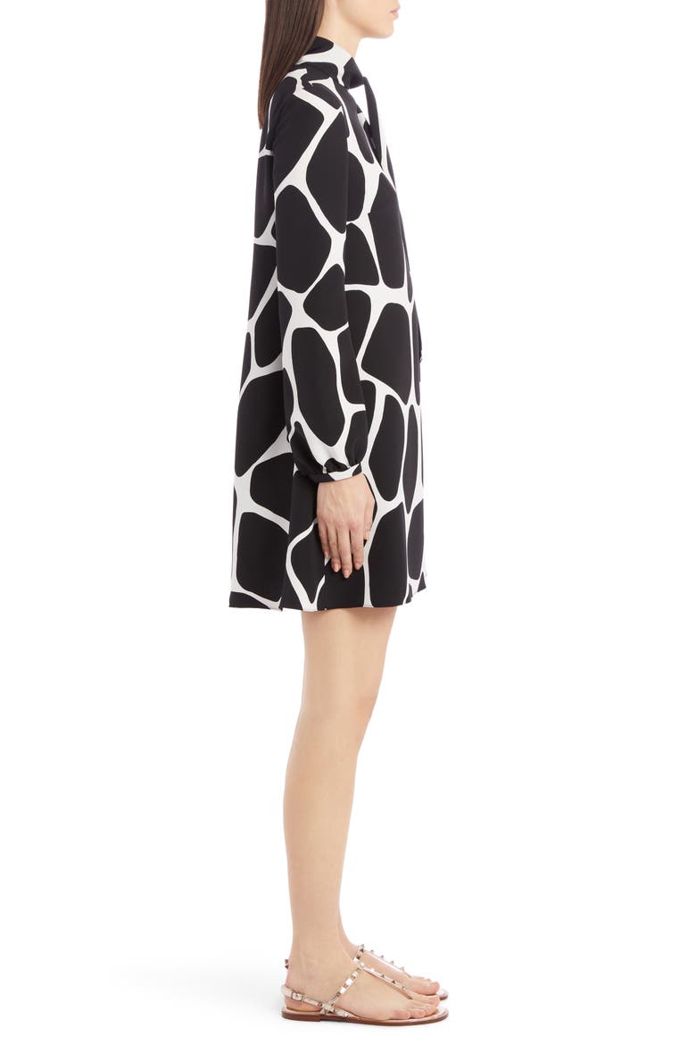 Giraffe Print Long Sleeve Silk Minidress, Alternate, color, AVORIO/ NERO