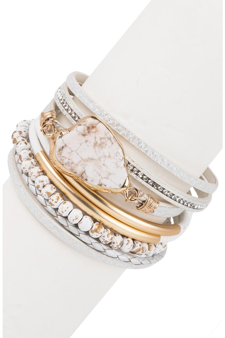 Aria Natural Stone Beaded Leather Magnetic Bracelet, Alternate, color, WHITE