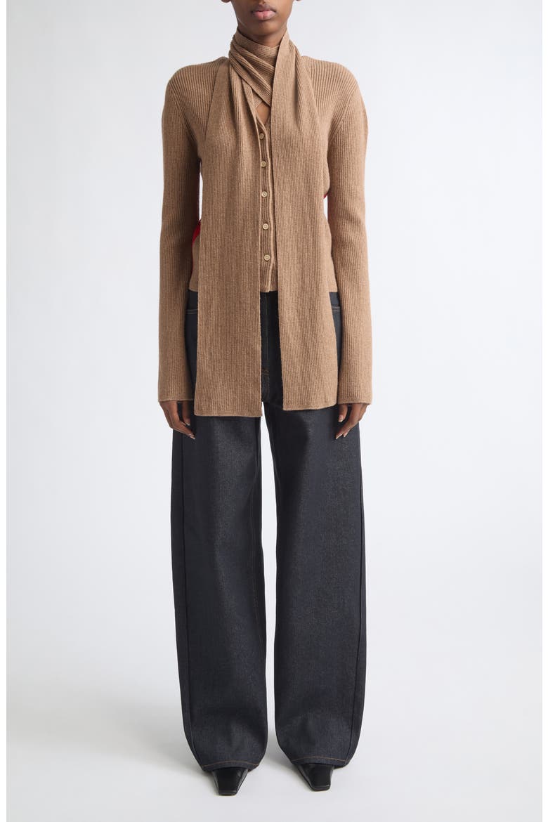 Scarf Layered Wool Cardigan, Alternate, color, BEIGE