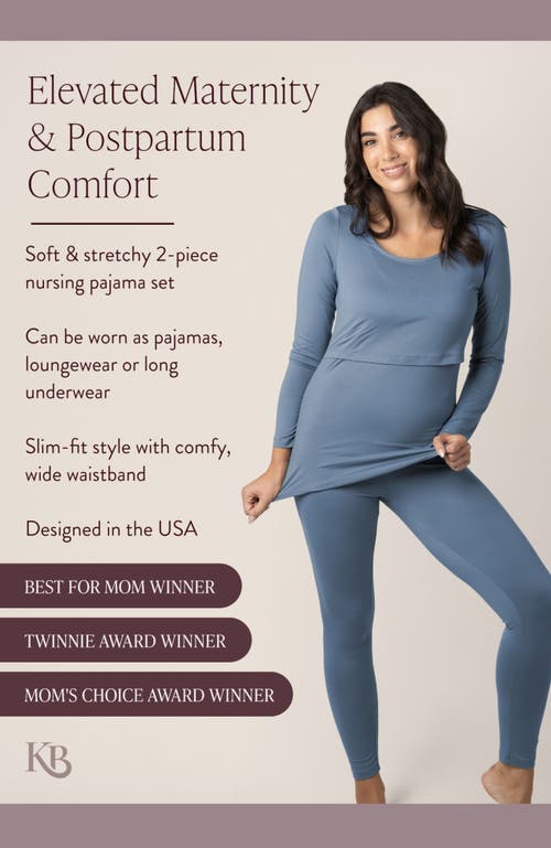 Kindred Bravely Jane Long Sleeve Nursing Pajama Set In Slate Blue In Blue