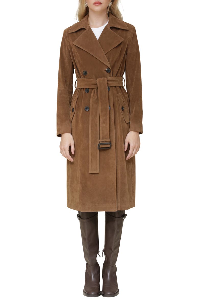 Avec Les Filles Faux Suede Double Breasted Belted Coat, Main, color,