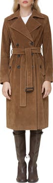 Avec Les Filles Faux Suede Double Breasted Belted Coat