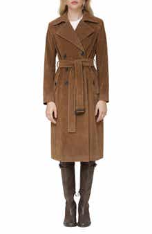Avec Les Filles Faux Suede Double Breasted Belted Coat