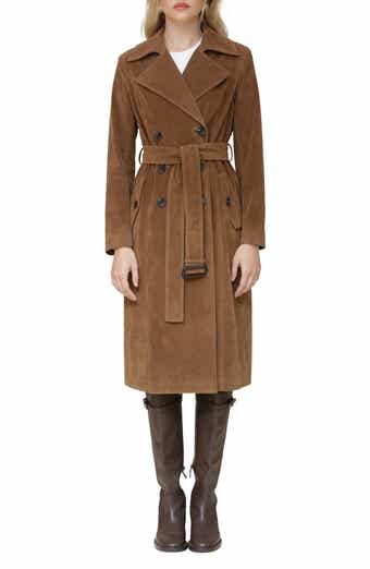 Avec Les Filles Faux Suede Double Breasted Belted Coat