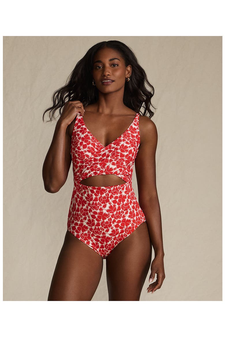 Wrap Monokini High Leg One Piece Swimsuit, Alternate, color, Daylily Red Tossed Floral