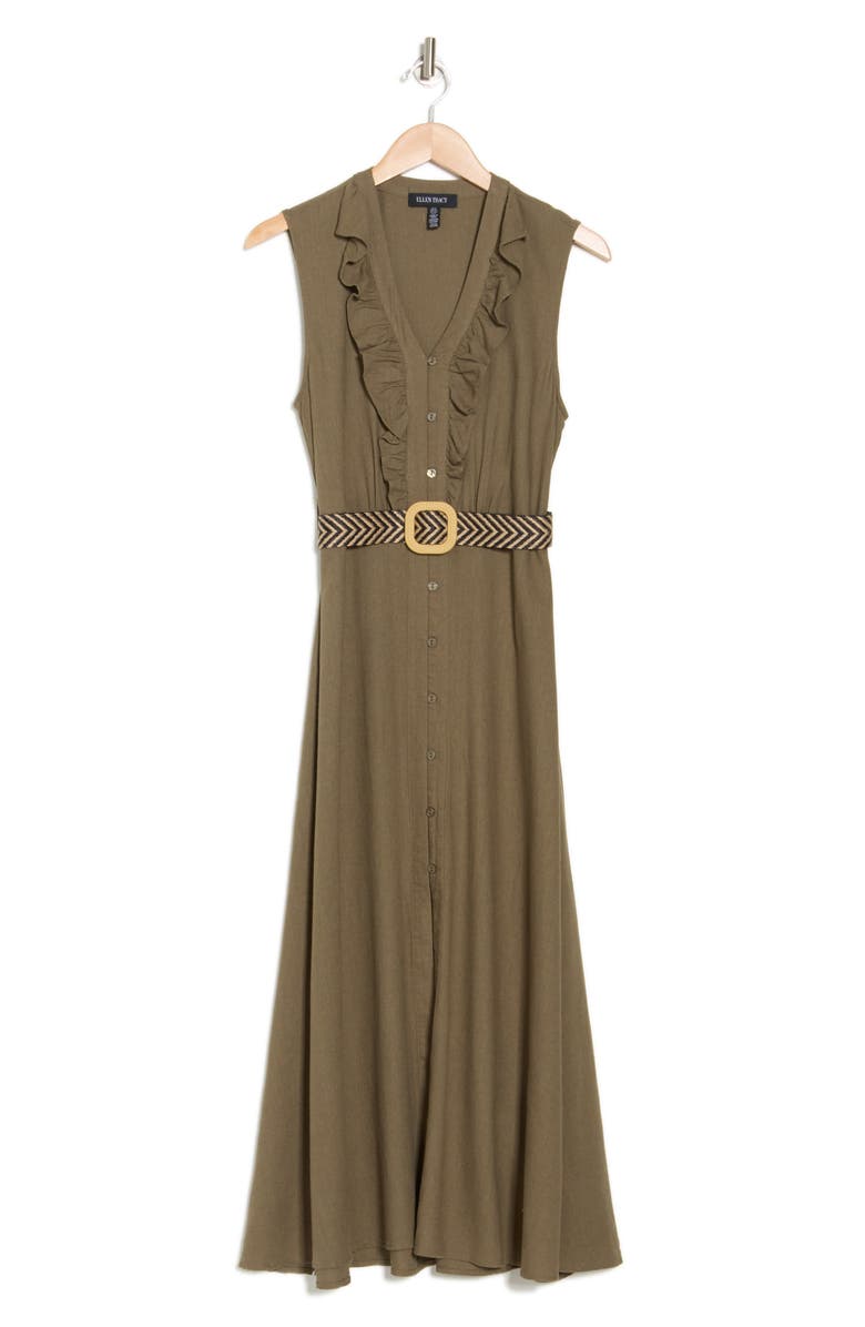 Belted Linen Blend Dress