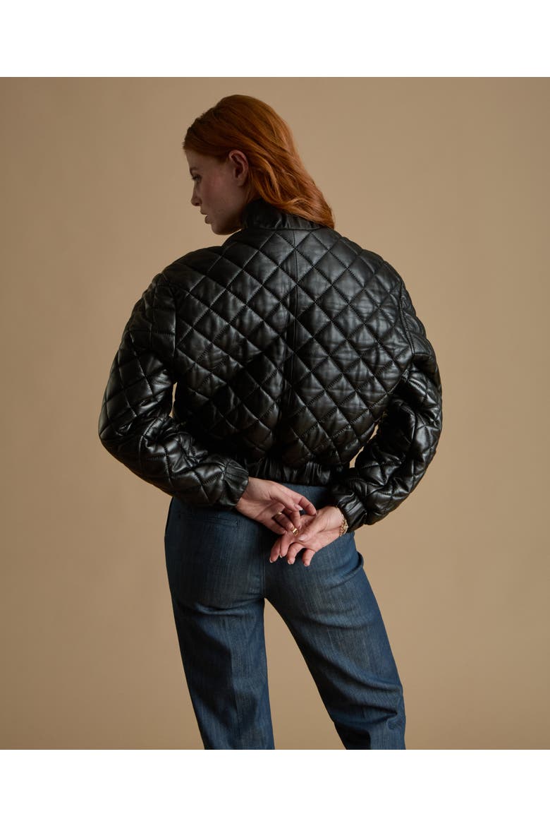 Aveline Quilted Leather Jacket, Alternate, color, Black