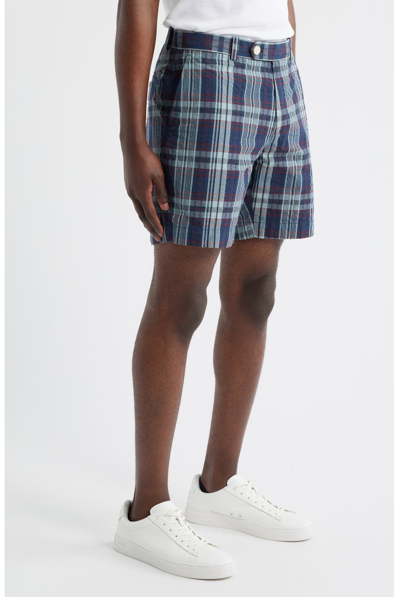 Plaid Flat Front Cotton Seersucker Shorts, Alternate, color, NAVY MADRAS