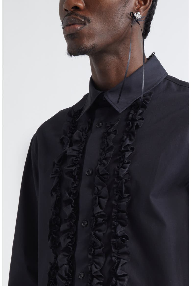 Ruffle Bib Prom Cotton Button-Up Shirt, Alternate, color, BLACK