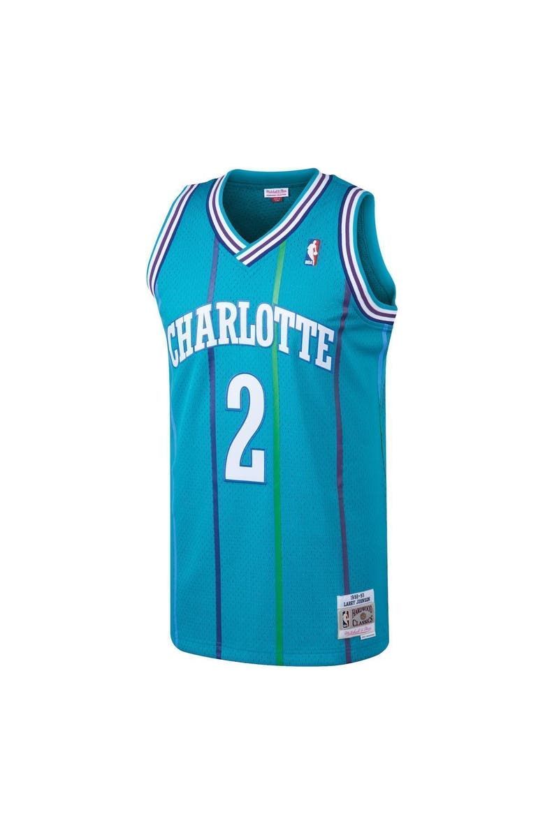 Mitchell & Ness Men's Mitchell & Ness Larry Johnson Teal Charlotte Hornets 1992/93 Hardwood Classics Swingman Jersey, Alternate, color, Teal
