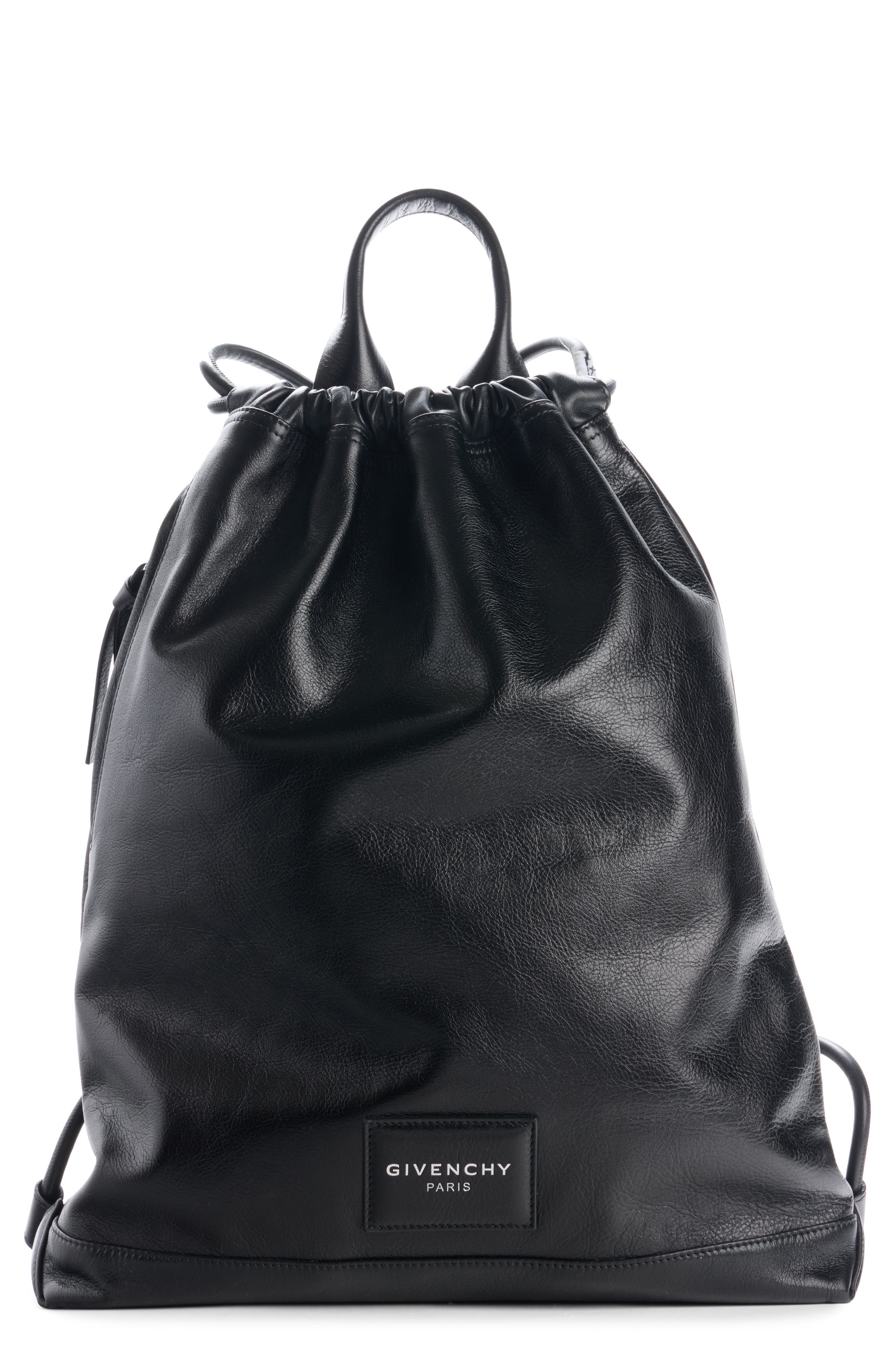 Givenchy Leather Drawstring Backpack, Main, color, Black