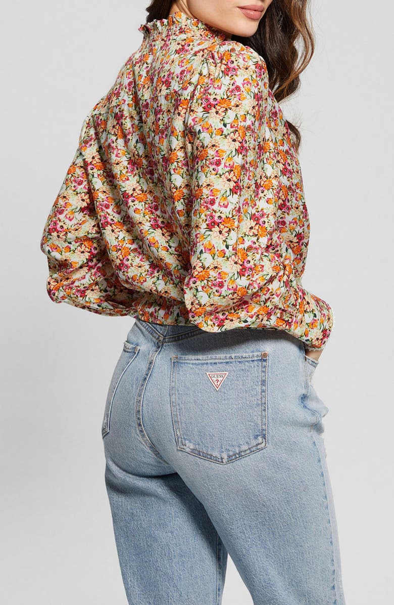 GUESS Rita Floral Tie Hem Button-Up Shirt, Alternate, color, 