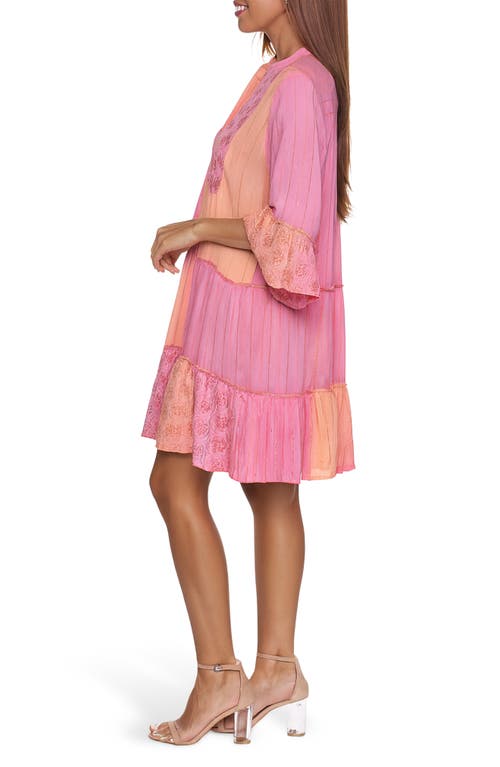 Ranee's Ranees Patchwork Print Tiered Dress In Pink