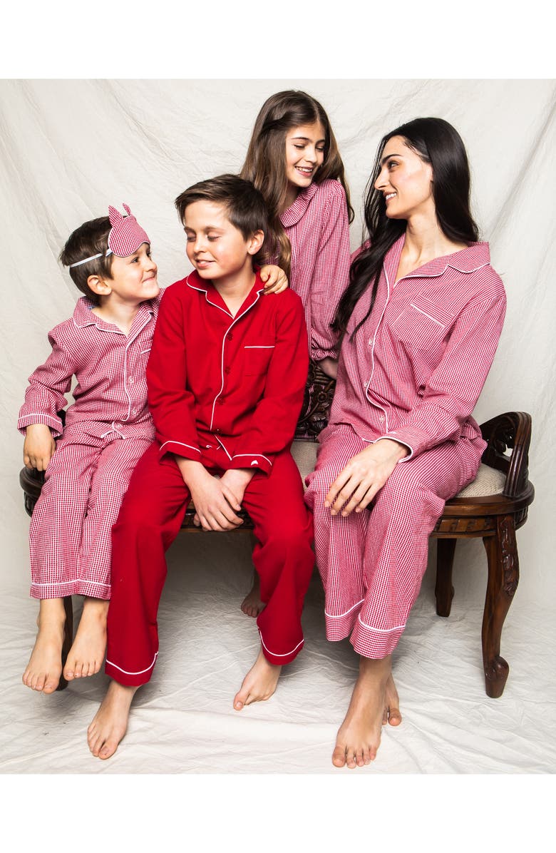 Petite Plume Kids' Mini Gingham Flannel Two Piece Pajamas, Alternate, color, Red