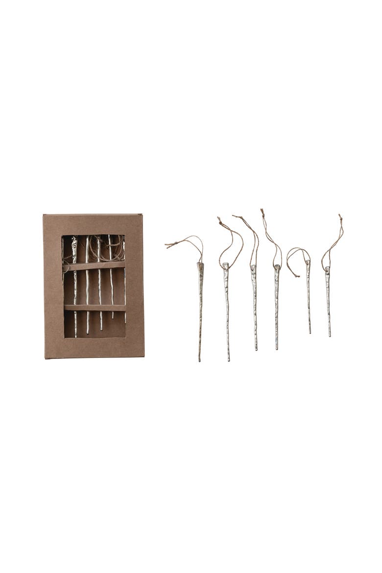 6-Piece Mercury Glass Icicle Ornament Set, Main, color, Silver