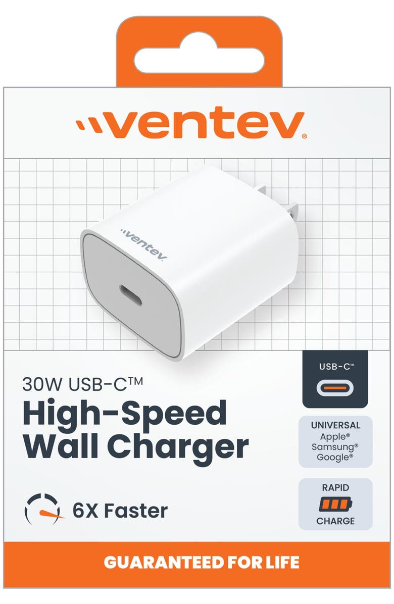 Ventev 30W ULTRAFAST USB-C Universal Wall Charger, Alternate, color, White