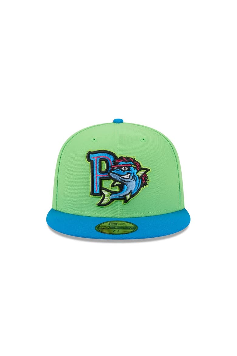 Men's New Era  Neon Green Pensacola Blue Wahoos Theme Nights 59FIFTY Fitted Hat, Alternate, color, Neon Green