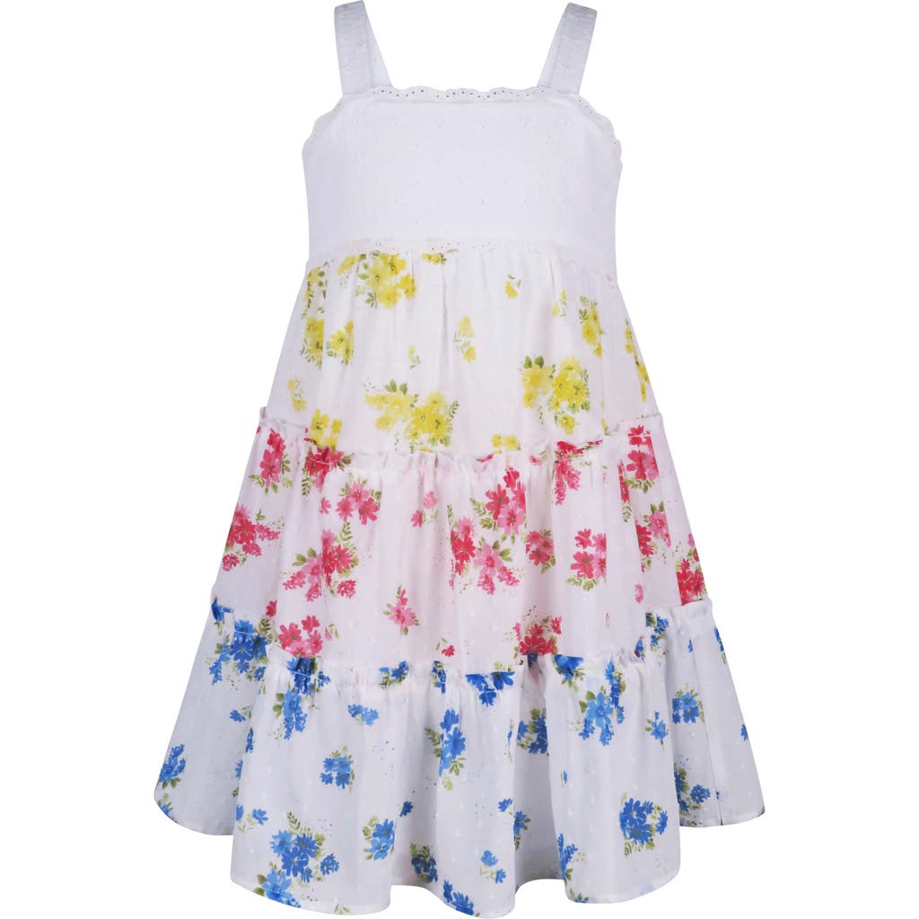 Zunie Kids' Tiered Cotton Sundress In White