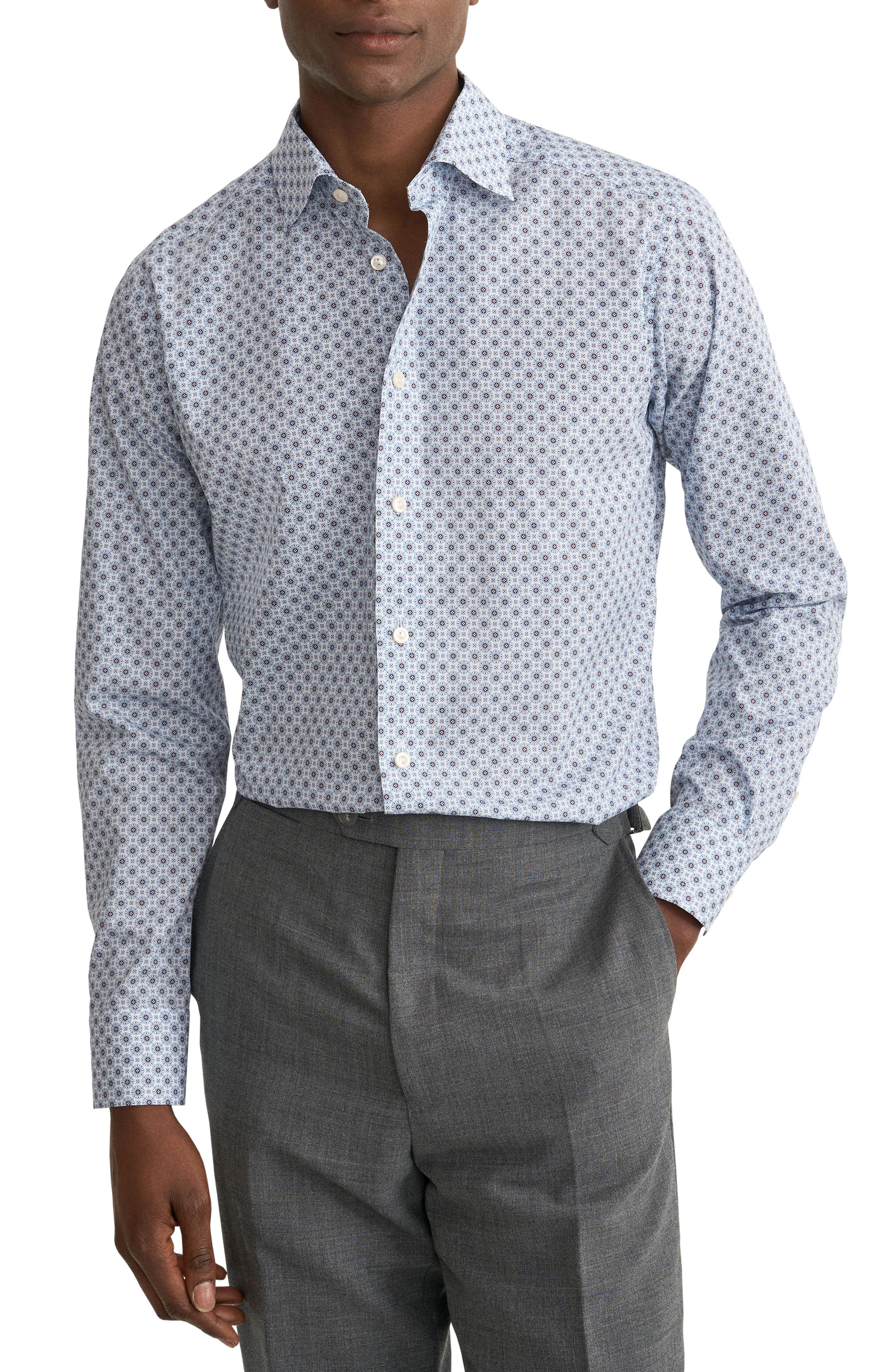 Slim Fit Diamond Geometric Print Dress Shirt