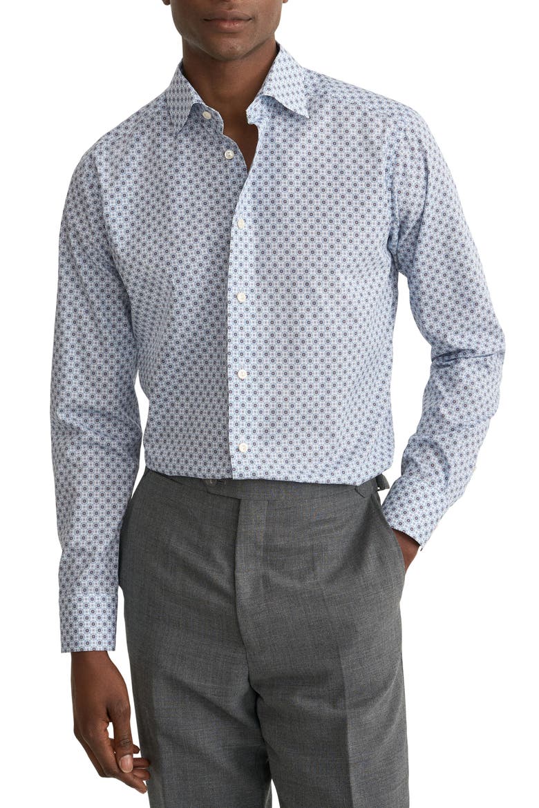 Slim Fit Diamond Geometric Print Dress Shirt, Main, color, DARK BLUE