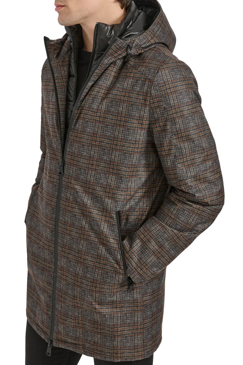 Water Resistant Coat with Quilted Bib, Alternate, color, GREY PLAID