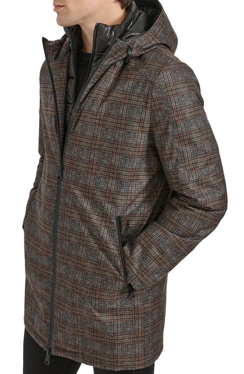 Kenneth Cole New York 925 Water Resistant Coat with Quilted Bib, Alternate, color, Grey Plaid
