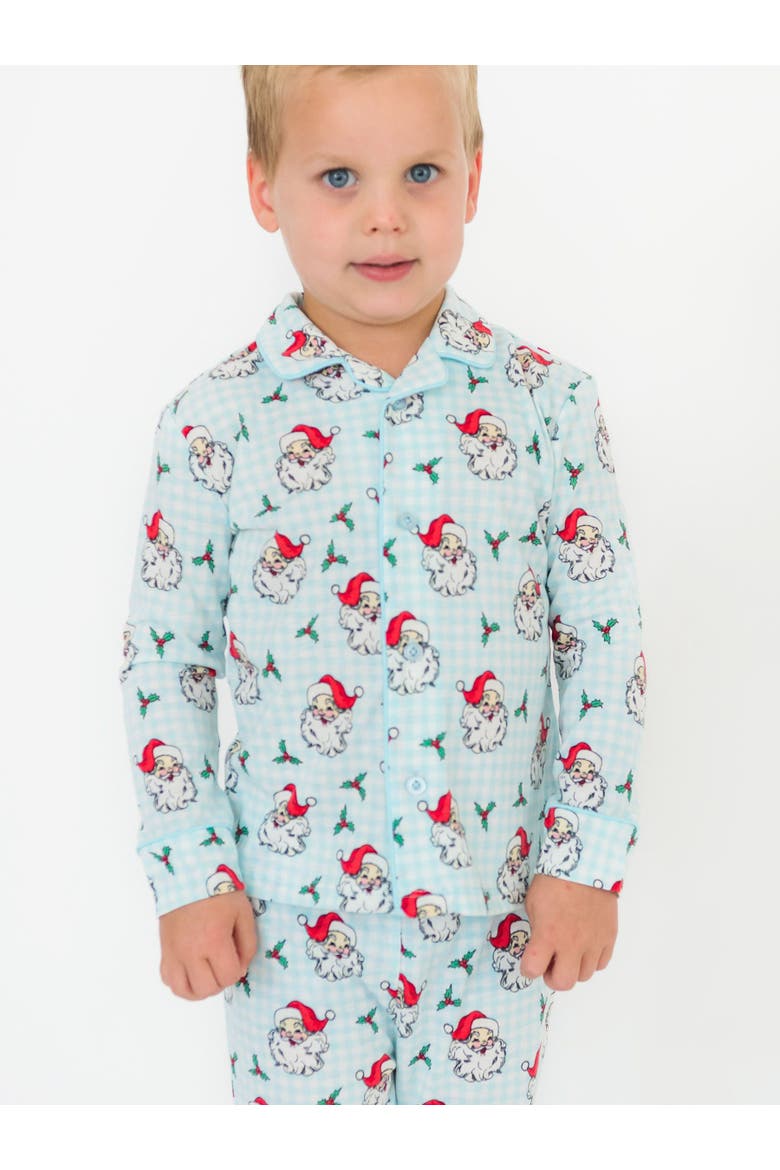 Gender Inclusive Button Up Pajama Set, Alternate, color, Blue Dear Santa
