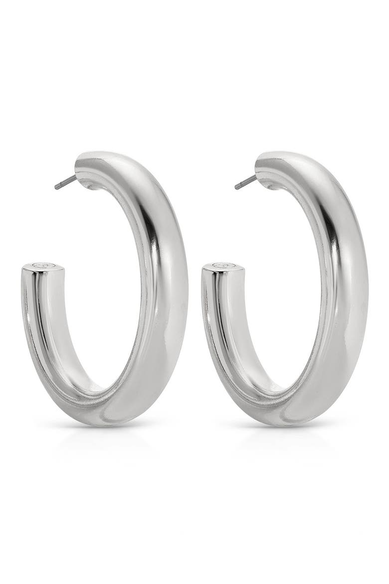 Medium Thick Classic Hoop Earrings, Alternate, color, RHODIUM