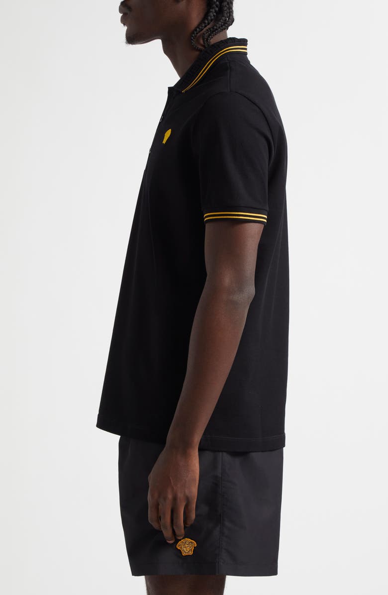 Versace Tipped Embroidered Medusa Cotton Piqué Polo, Alternate, color, 1B000-Black