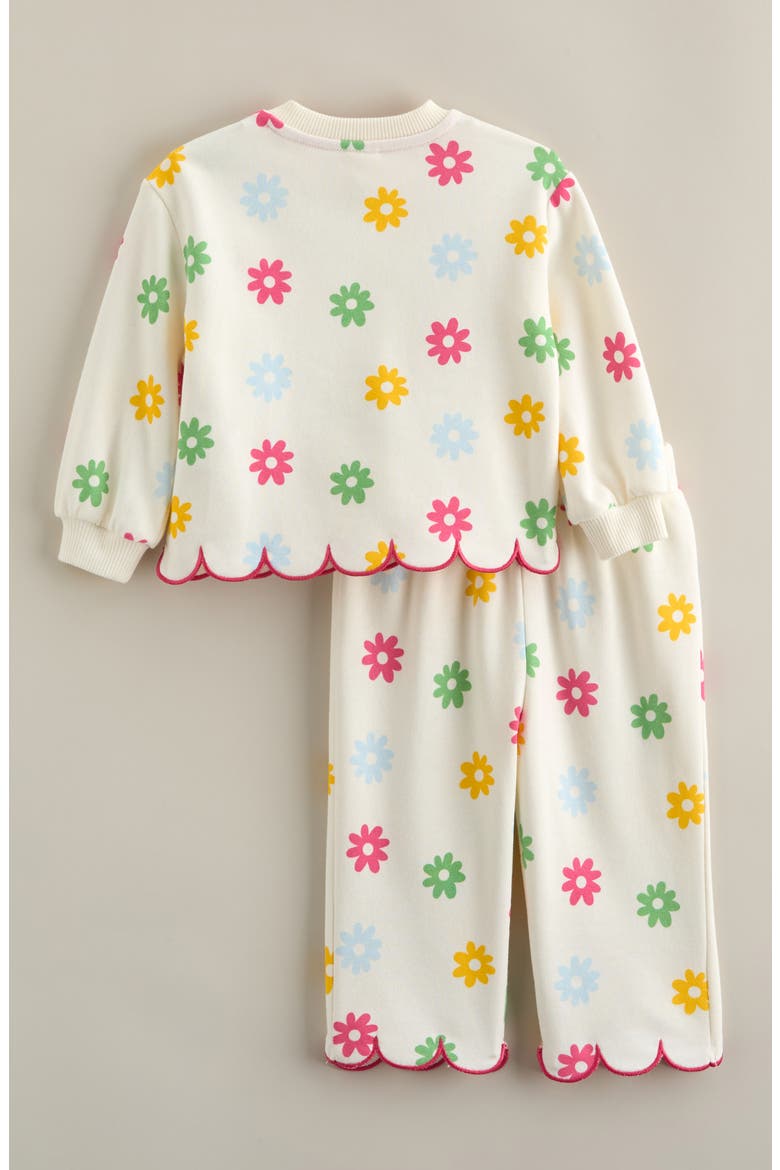 Scallop Hem Cotton Blend Top & Pants Set, Alternate, color, IVORY EGRET RAINBOW DAISY
