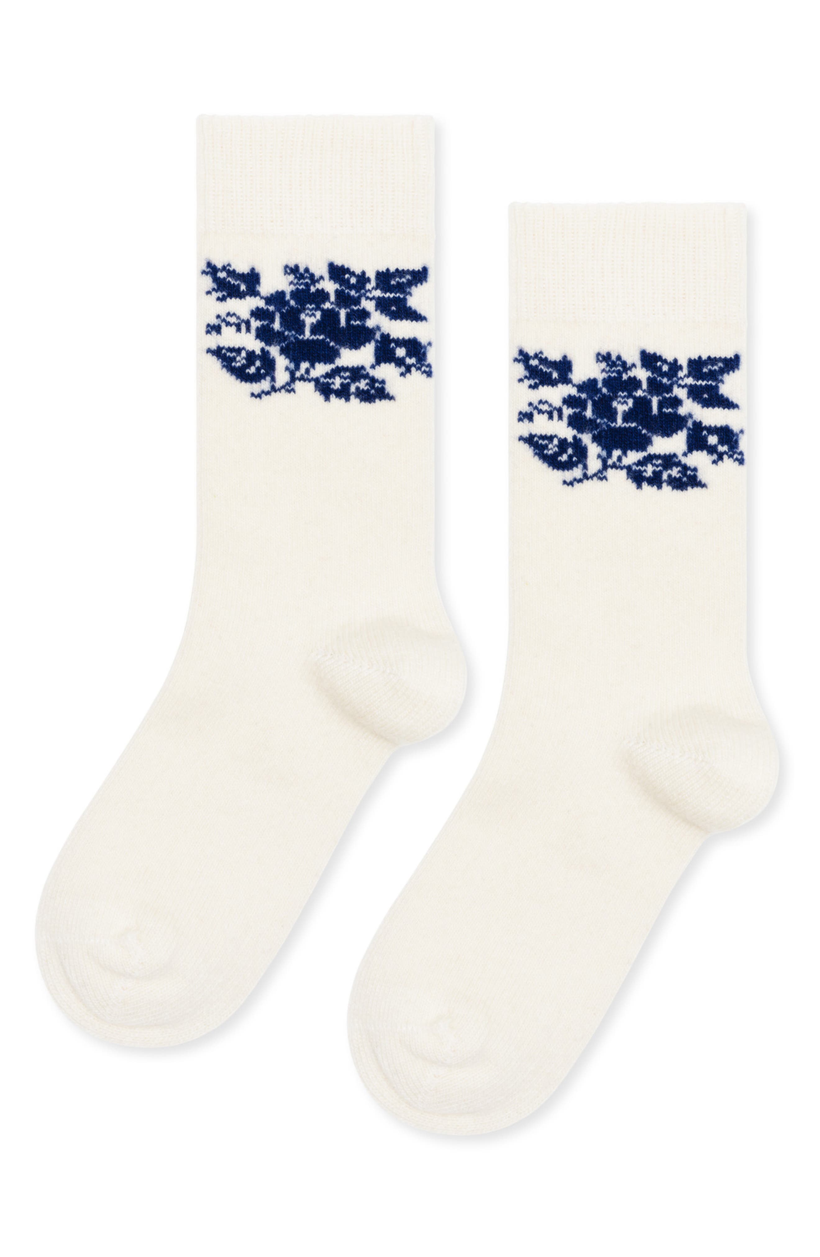 Hansel From Basel Floral Merino Wool & Recycled Cashmere Blend Crew Socks in Ivory 