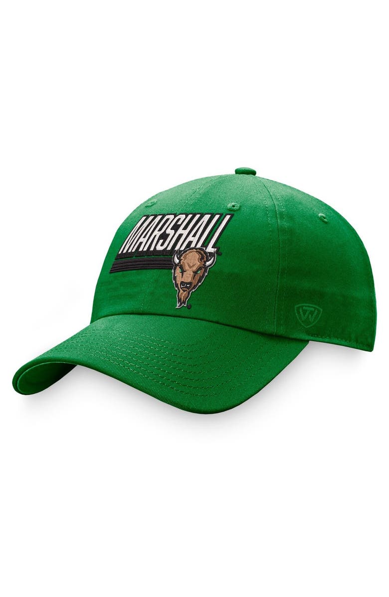 TOP OF THE WORLD Men's Top of the World Green Marshall Thundering Herd Slice Adjustable Hat, Main, color,