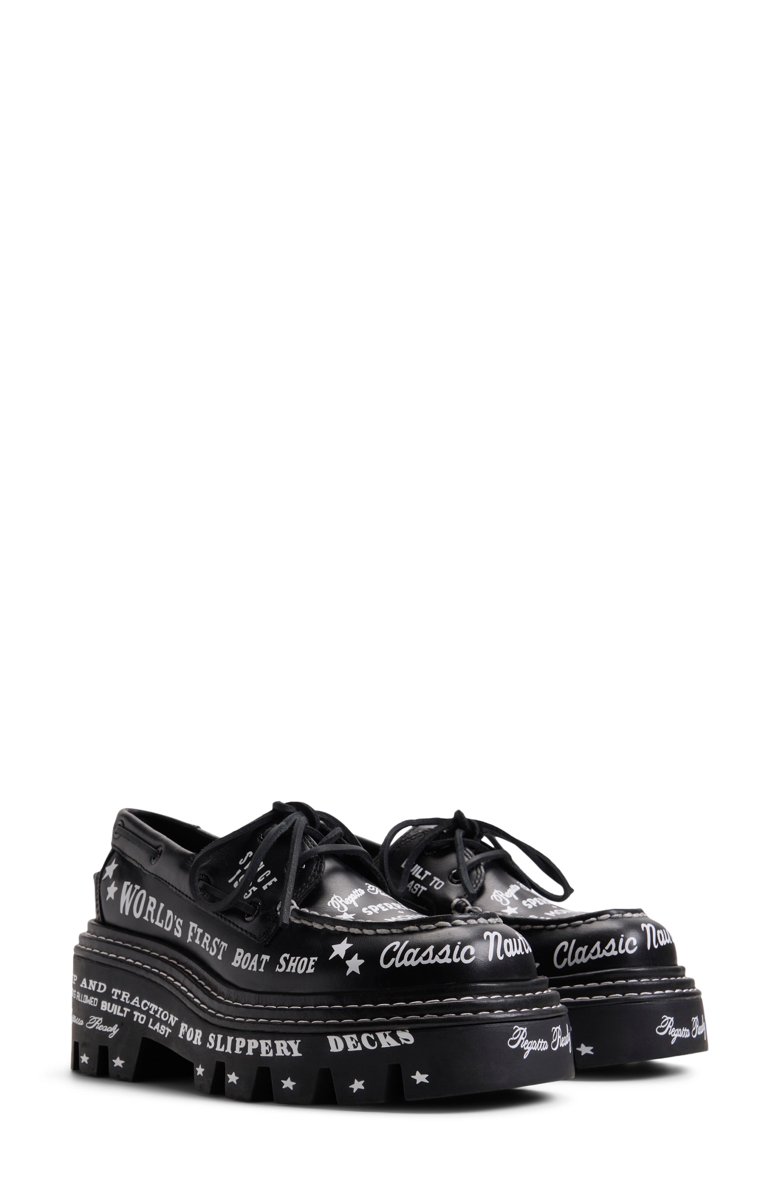 Sperry x MONSE Authentic Original 2-Eye Lug Boat Shoe, Main, color, Black Graphic