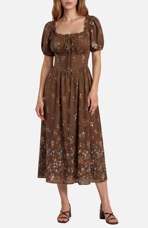 Floral Puff Sleeve Midi Dress