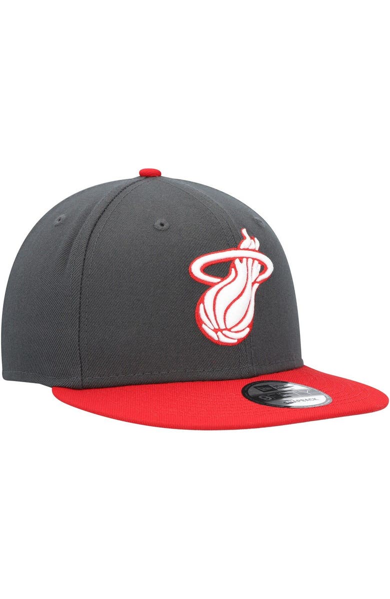 New Era Men's New Era  Charcoal/Scarlet Miami Heat Two-Tone Color Pack 9FIFTY Snapback Hat, Alternate, color, 
