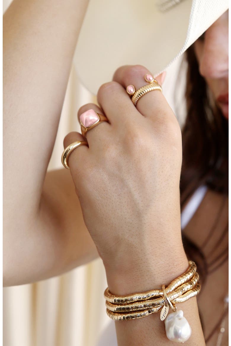 Set of 4 Ultimate Babe Ring Set, Alternate, color, GOLD/ PINK