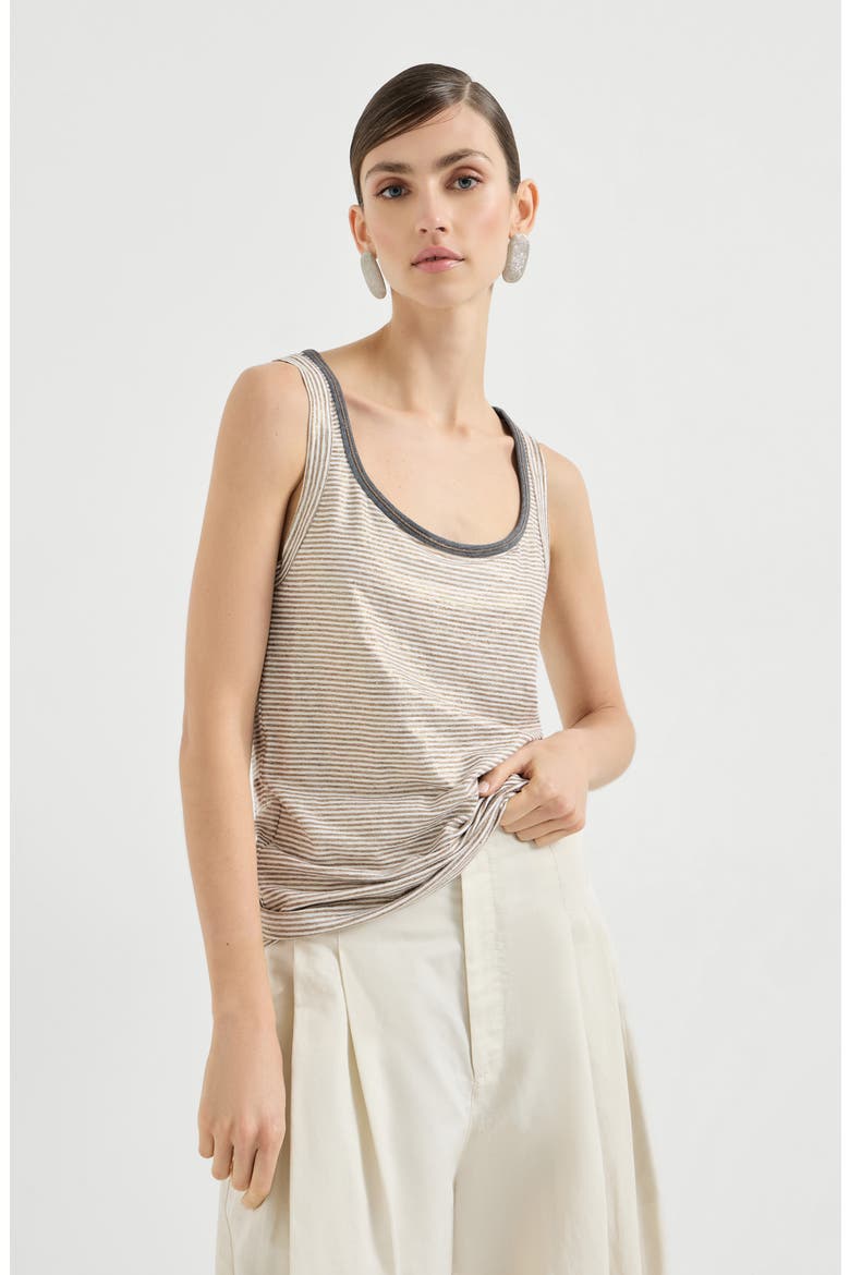 Striped jersey top with monili, Main, color, Brown