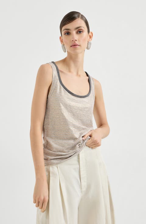 Striped jersey top with monili