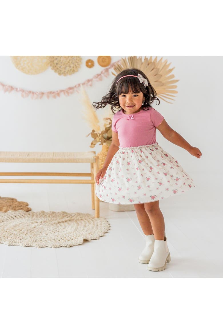 Rose Bow Short Sleeve Tutu Dress, Alternate, color, Mauve