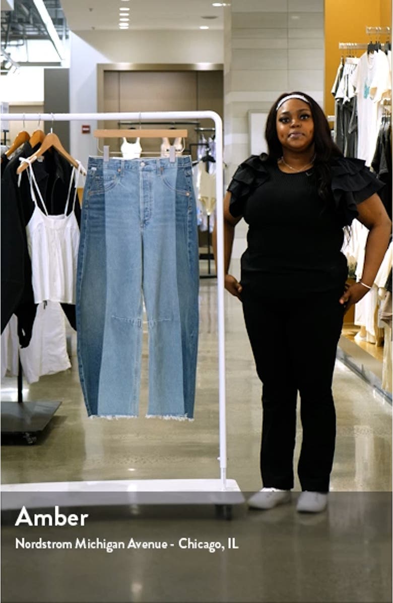 Pieced Horseshoe Raw Hem Ankle Wide Leg Jeans, sales video thumbnail