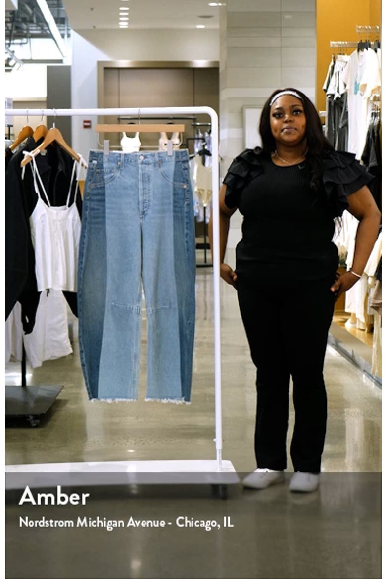 Pieced Horseshoe Raw Hem Ankle Wide Leg Jeans video