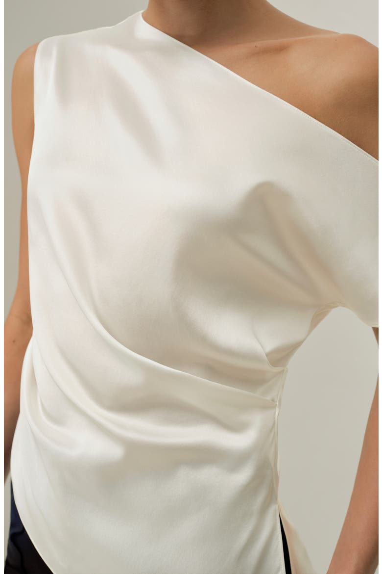 Women's Stretch Silk Charmeuse Asymmetric Top, Alternate, color, Natural White
