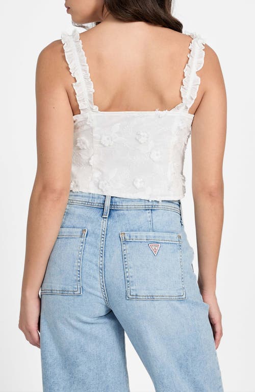 Guess Zurey Floral Embroidered Tie Front Crop Top In White