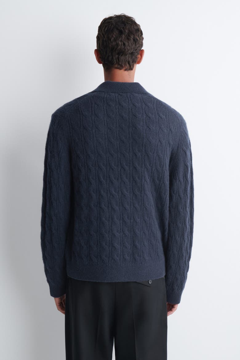 Cable-knit Pure Cashmere Polo Sweater, Alternate, color, NAVY