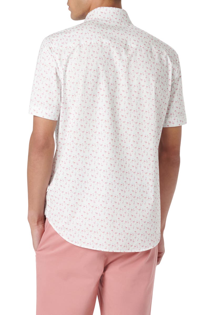 Bugatchi Miles OoohCotton<sup>®</sup> Flamingo Print Short Sleeve Button-Up Shirt, Alternate, color, Chalk
