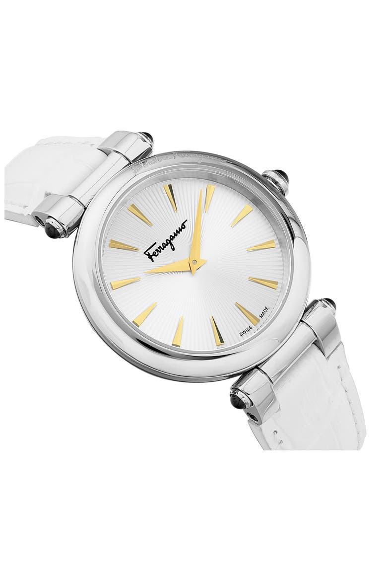 Two-Hand Quartz Croc Embossed Leather Strap Watch, 36mm, Alternate, color, STAINLESS STEEL