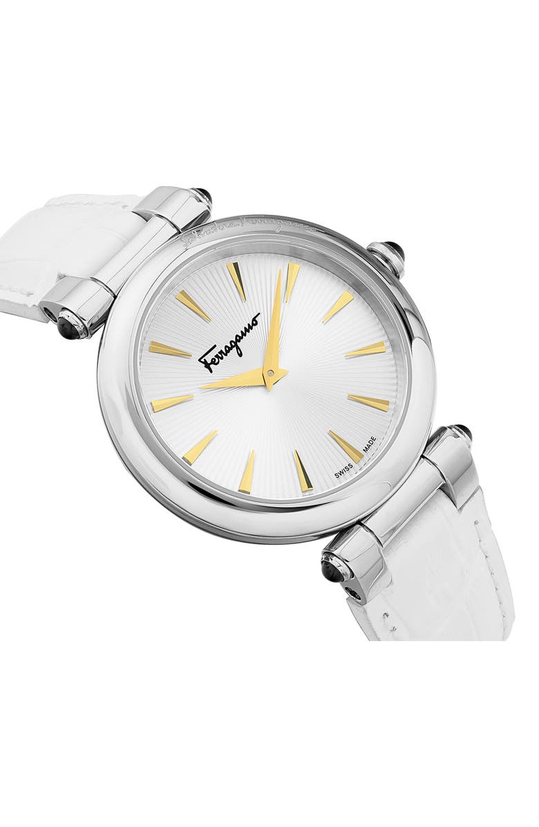 FERRAGAMO Two-Hand Quartz Croc Embossed Leather Strap Watch, 36mm, Alternate, color, Stainless Steel