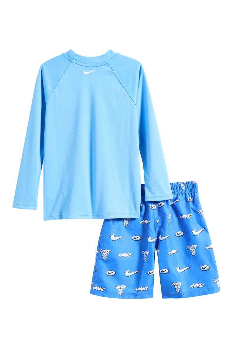Kids' Hydroguard + Long Sleeve Rashguard & Shorts Set, Alternate, color, BLUE CRYSTAL
