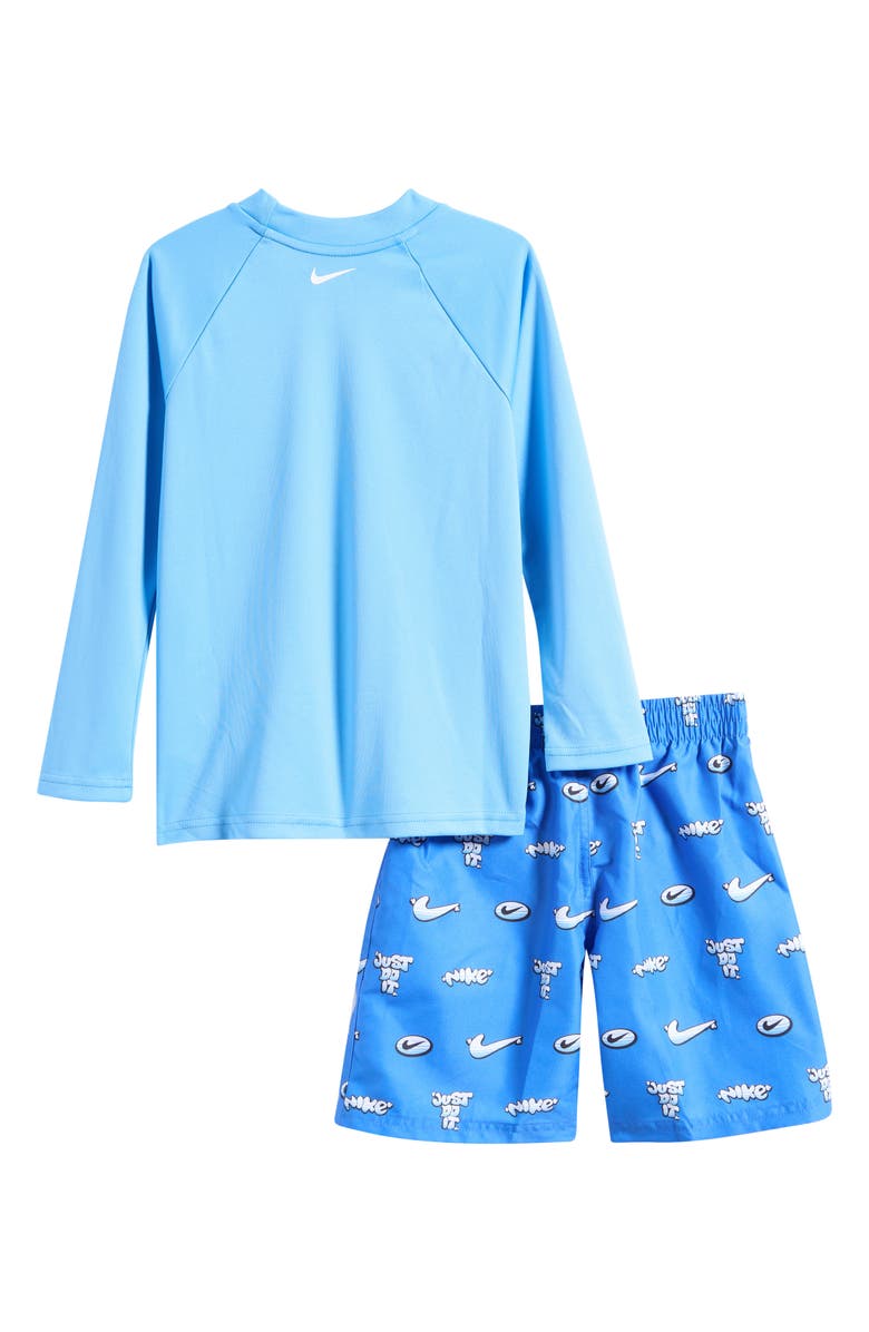 Nike Kids' Hydroguard + Long Sleeve Rashguard & Shorts Set, Alternate, color, Blue Crystal