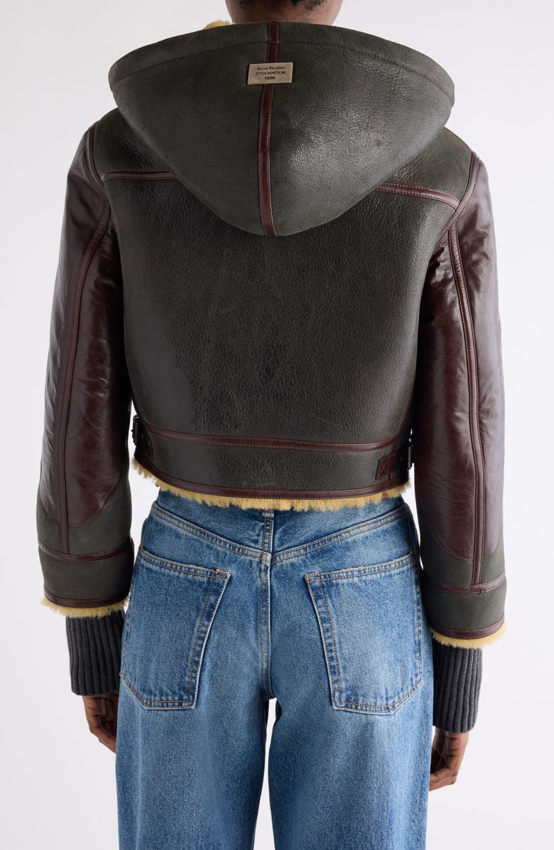 Acne Studios Litera Genuine Shearling & Leather Hooded Jacket, Alternate, color, Brown/ Beige